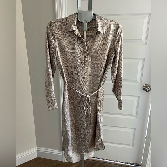 Halston Heritage Textured Long Sleeve Dress in Beige - Picture 1 of 6